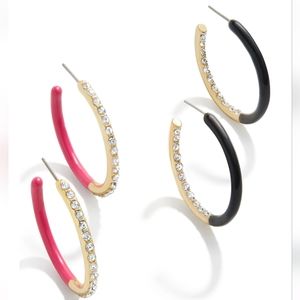 BaubleBar Andie Set of Two Gold Pink Black Hoop Earrings with Crysta…